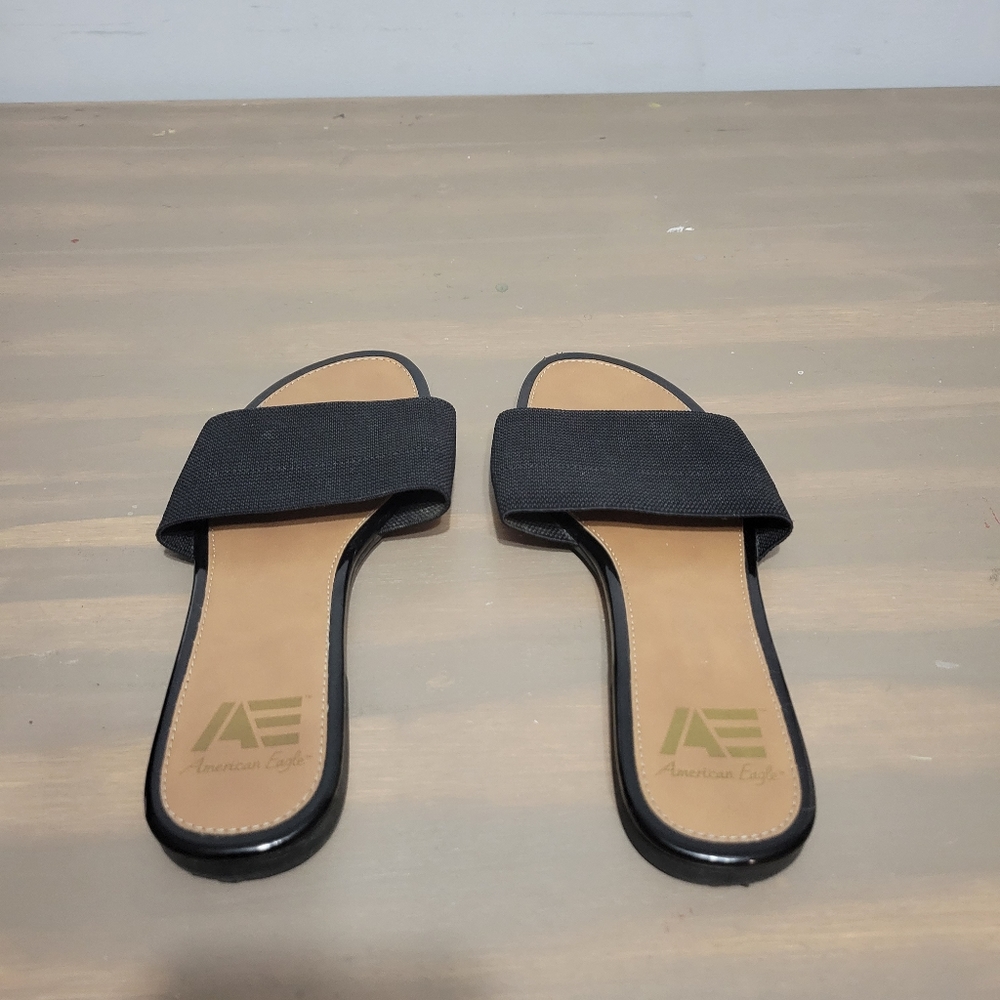2 Pairs American Eagle Slip On Sandals Black Flat & Stripe Flat Size 10